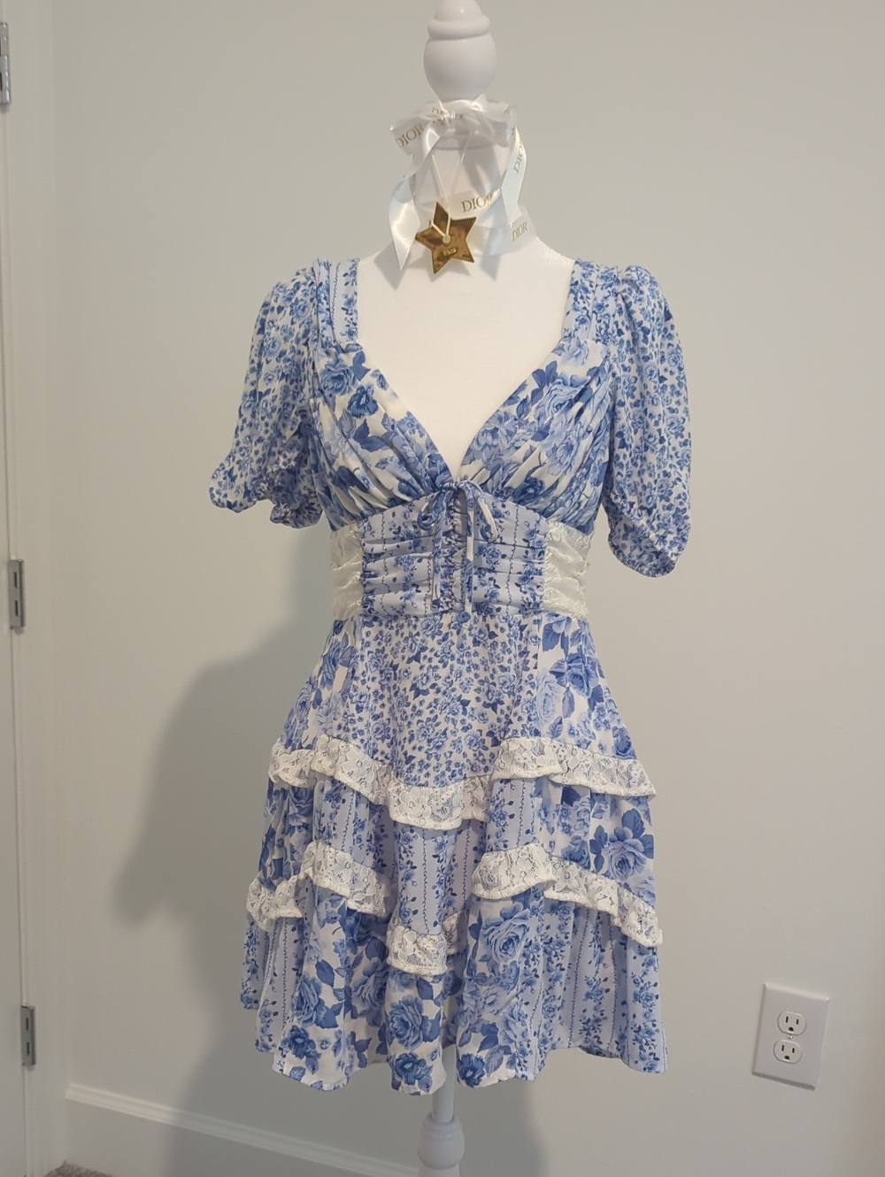 Blue Floral Tiered Mini Dress